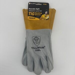 Tillman 25BL Premium Deerskin Split Unlined TIG Welding Gloves Large Gray Gold